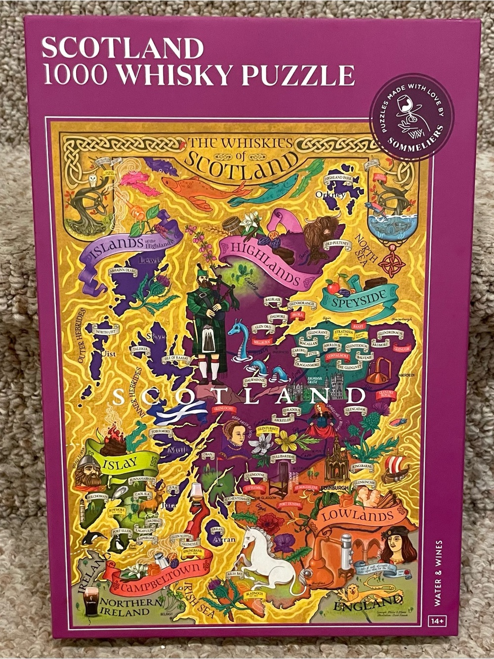 The Whiskies Of Scotland 1000 piece puzzle-Water &Wines - Done Twice.  Complete